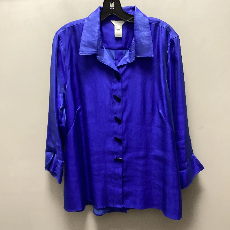 Blouse Long Sleeve By Multiples In Blue, Size: L