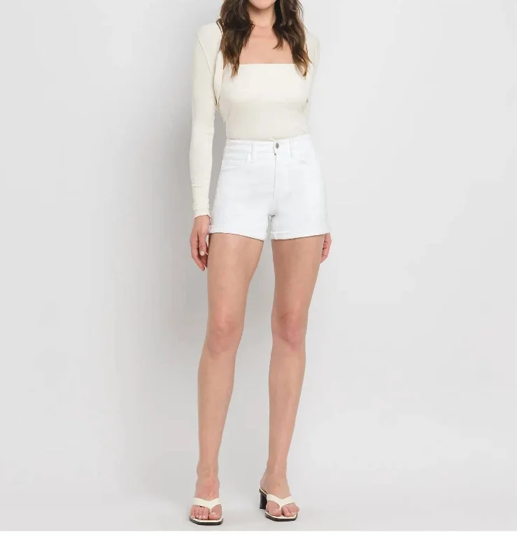 High Rise Double Cuff Shorts In White