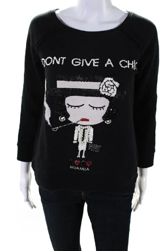 Mua Mua Dolls Womens Graphic Embroidered Sequined Beaded Sweatshirt Black