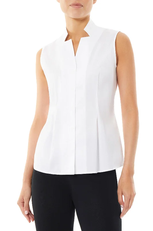 Sleeveless Notched Collar Stretch Cotton Shirt