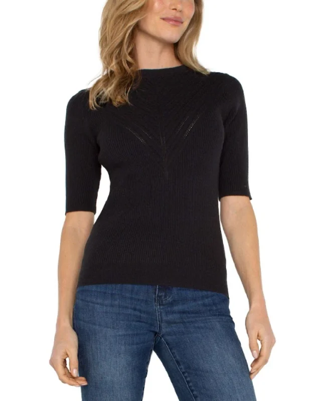 Liverpool Funnel Neck Pointelle Sweater BLACK