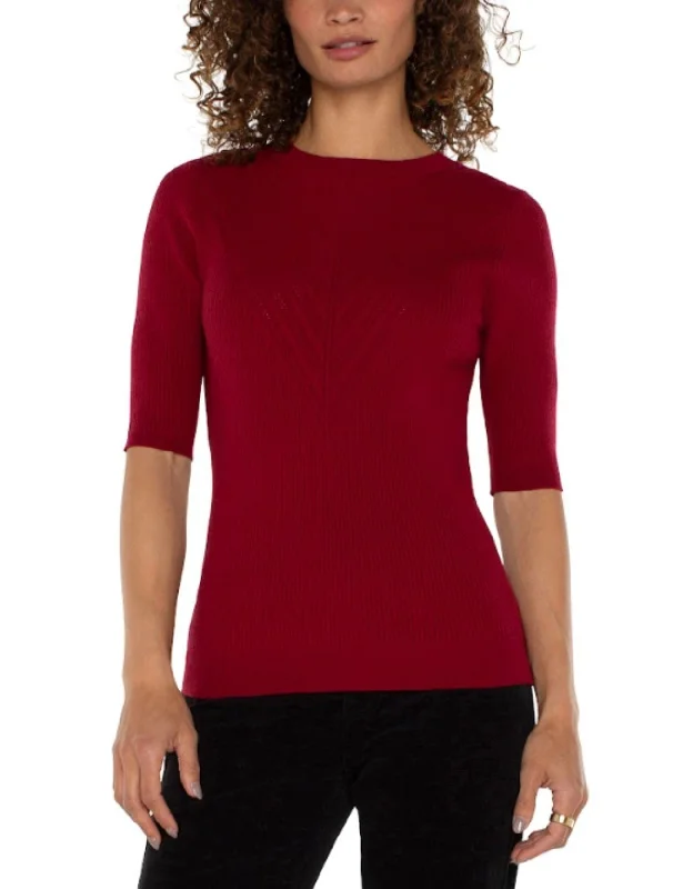 Liverpool Funnel Neck Pointelle Sweater RUBY RED